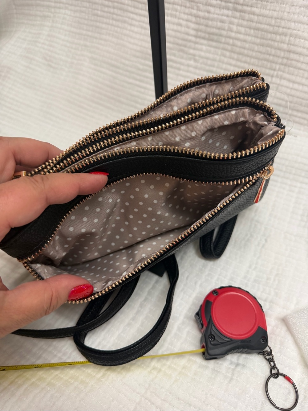 Black Caviar Leather Wristlet Clutch with Gold Logo - Picture 5 of 8